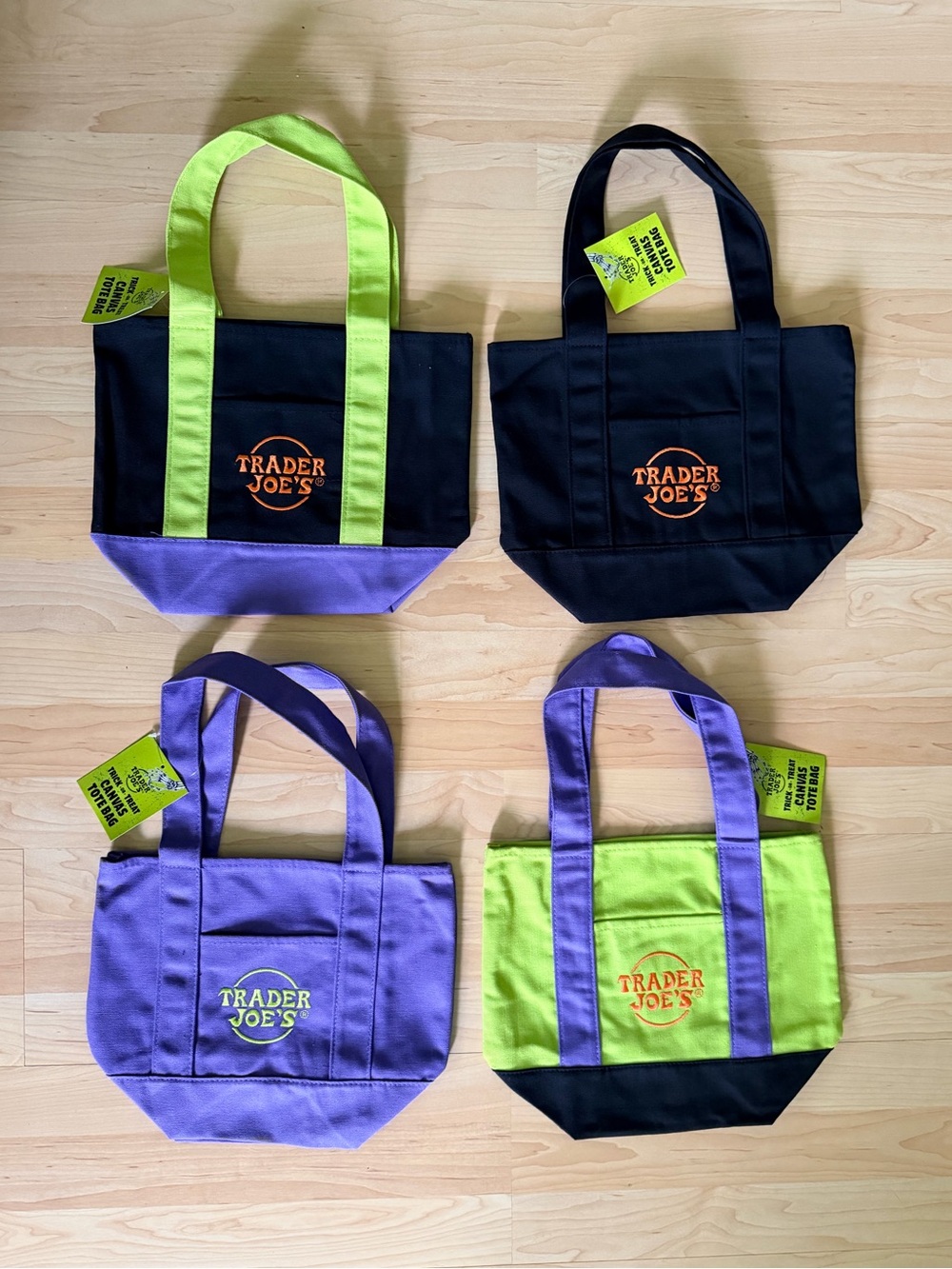 Trader Joe’s Mini Tote Totebags Bags Halloween.  SET OF ALL FOUR 2026 bags NWT
